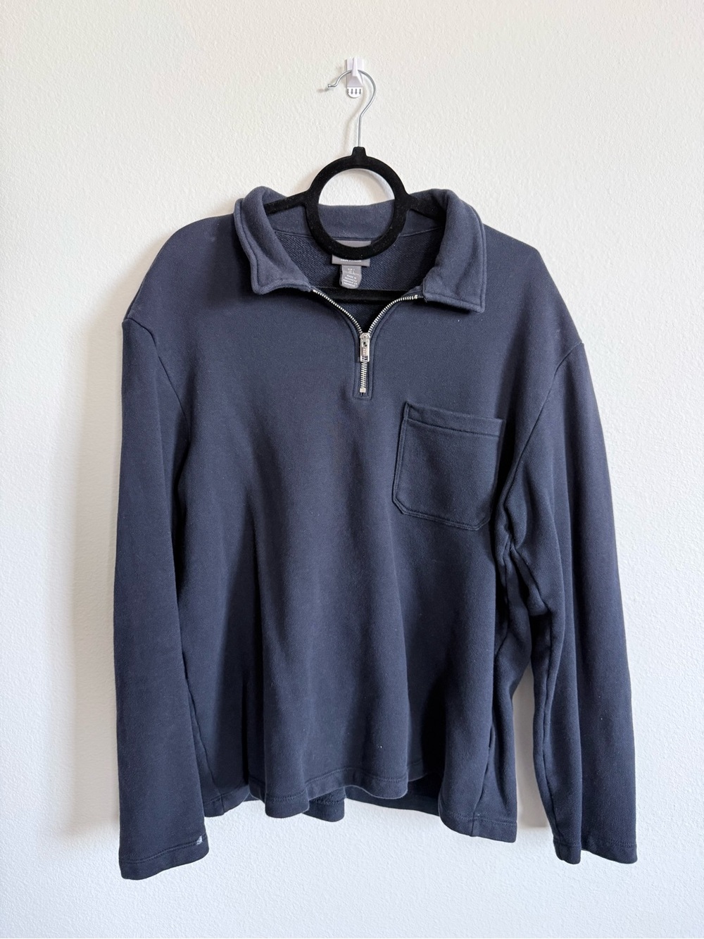 H&M Men's Dark Navy Half-Zip Pullover with Chest Pocket